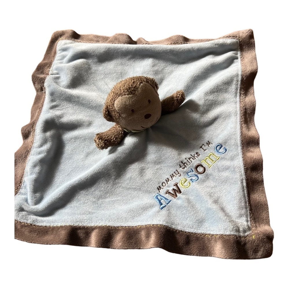 Carter's Baby Monkey Rattle Blue Security Blanket Stuffed‎ Animal Plush Lovey